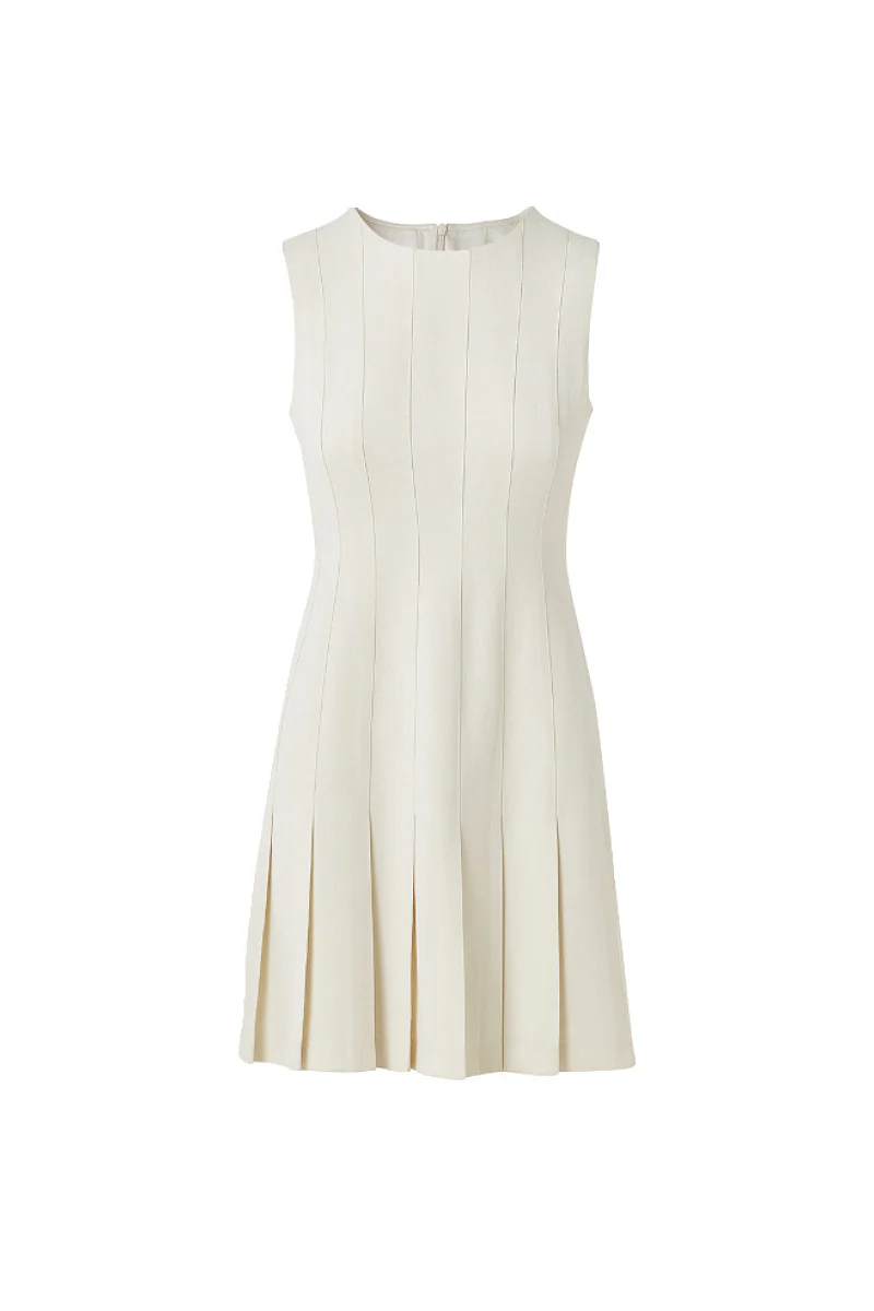 White Pleated Sleeveless A-Line Mini Dress in Triacetate - JIEEQQ