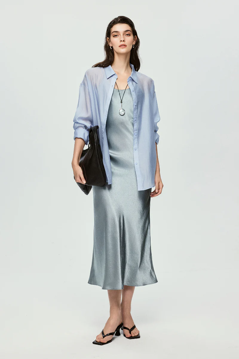 Silver Bias Cut Satin Slip Midi Dress - HBQMJX