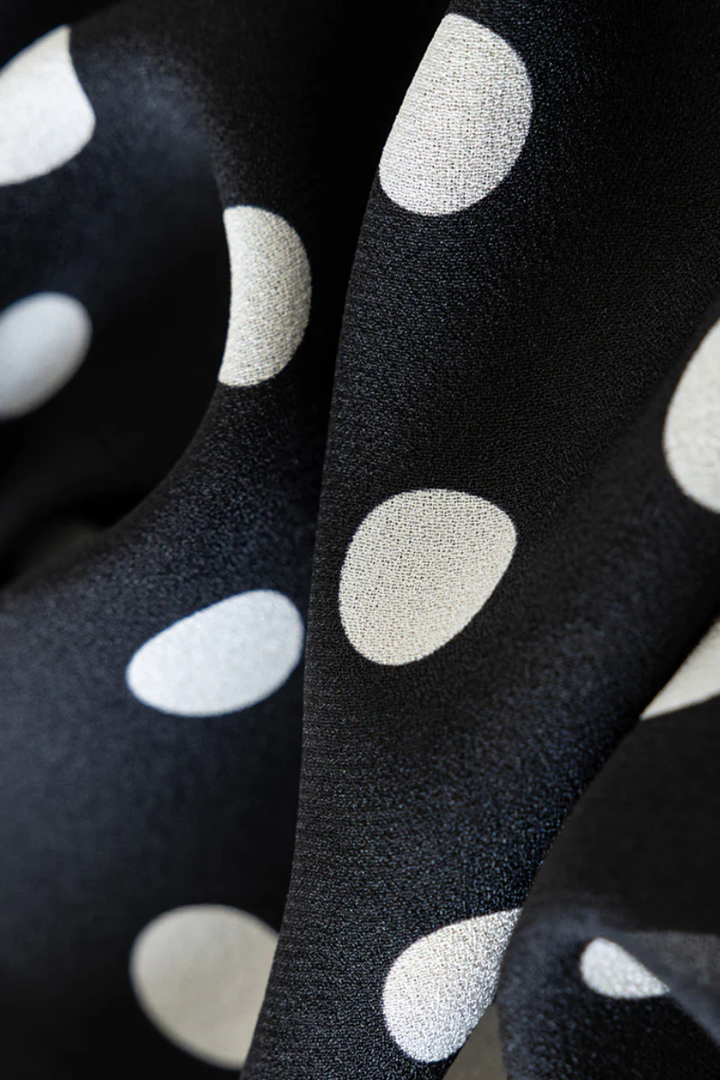 100% Silk Polka Dot V-Neck Crepe Maxi Dress - HBQMJX