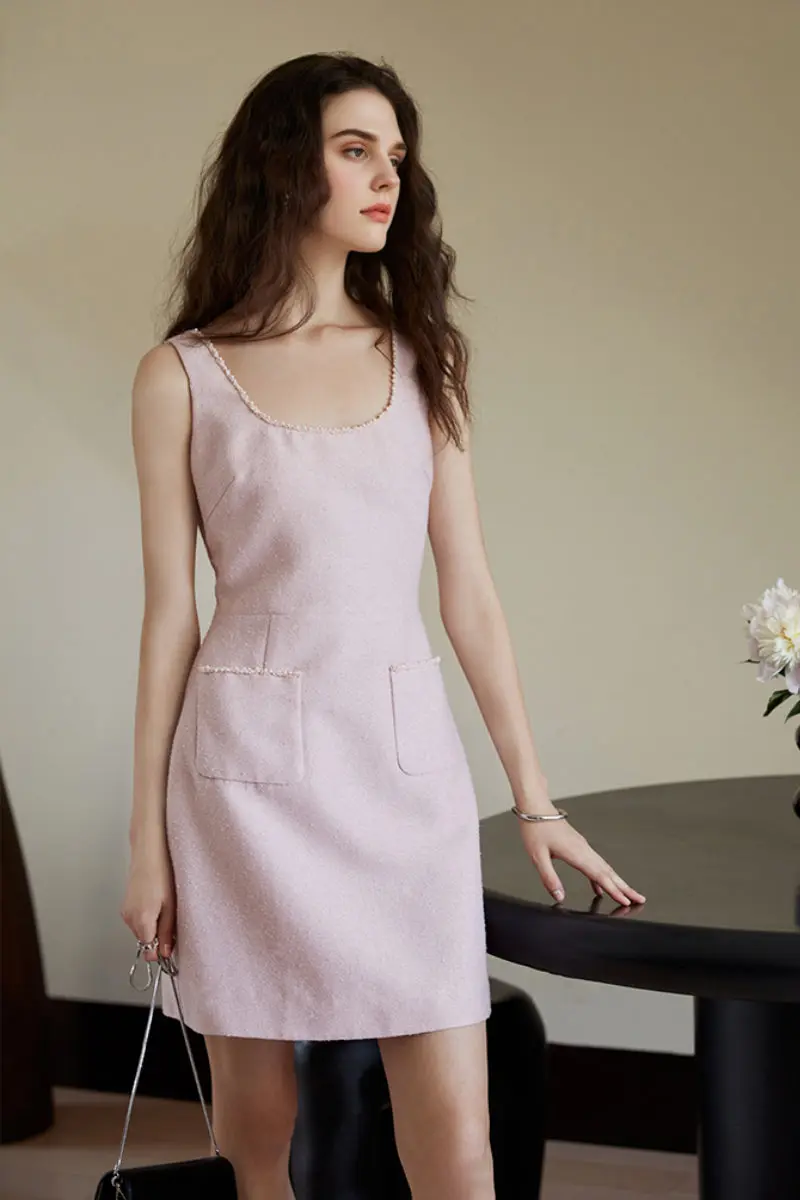 Pink Scoop-Neck Sleeveless Mini Dress - HBQMJX