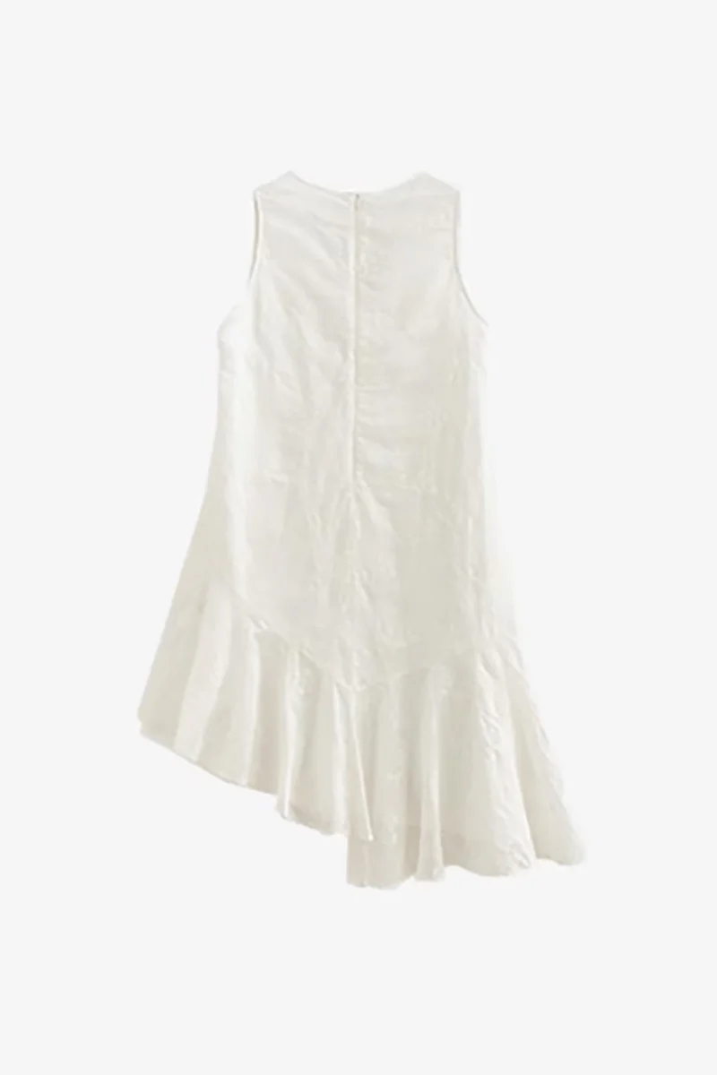 White Asymmetrical Heavy-Embroidery Sleeveless Midi Dress in Lyocell - HBQMJX