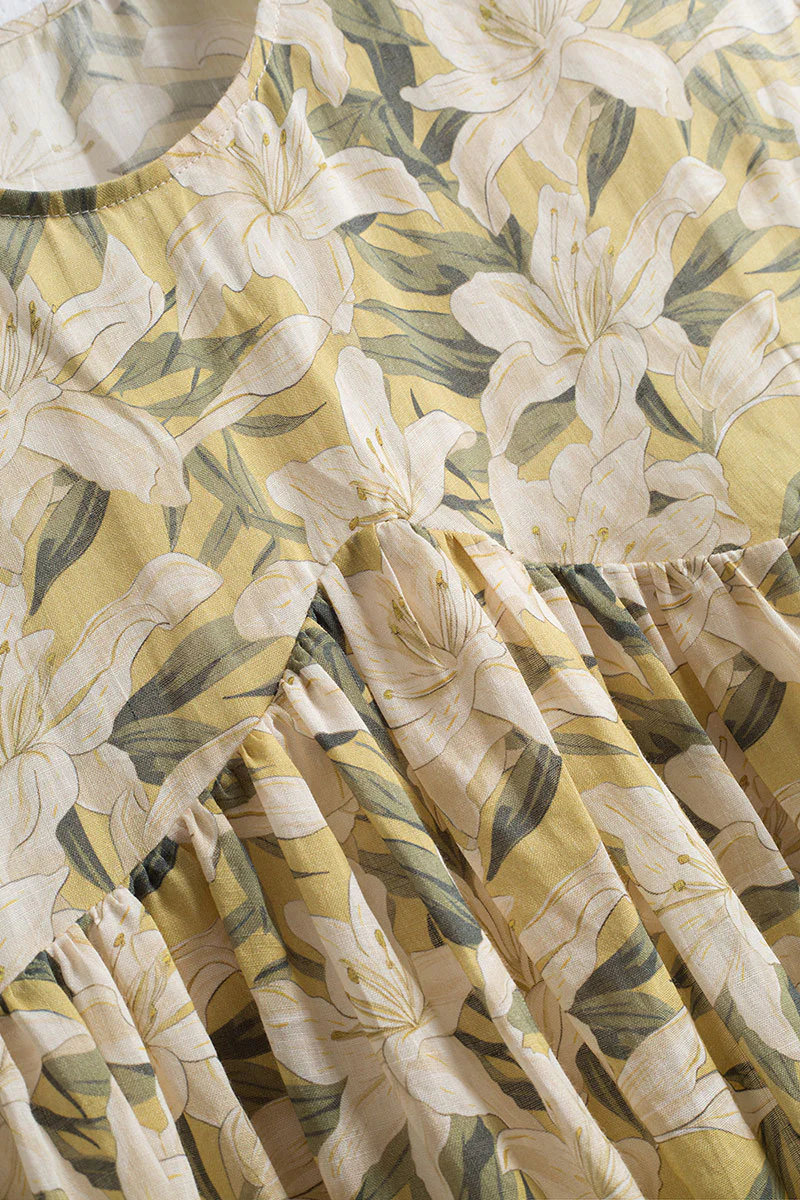 Pure Ramie Floral Sleeveless Scoop-Neck Midi Dress - HBQMJX