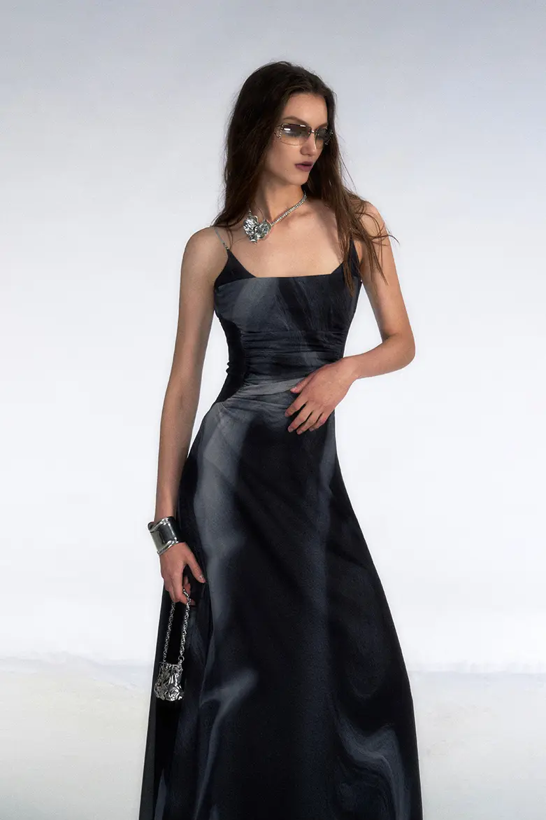 Tie Dye Spaghetti Strap Mesh Dress - HBQMJX