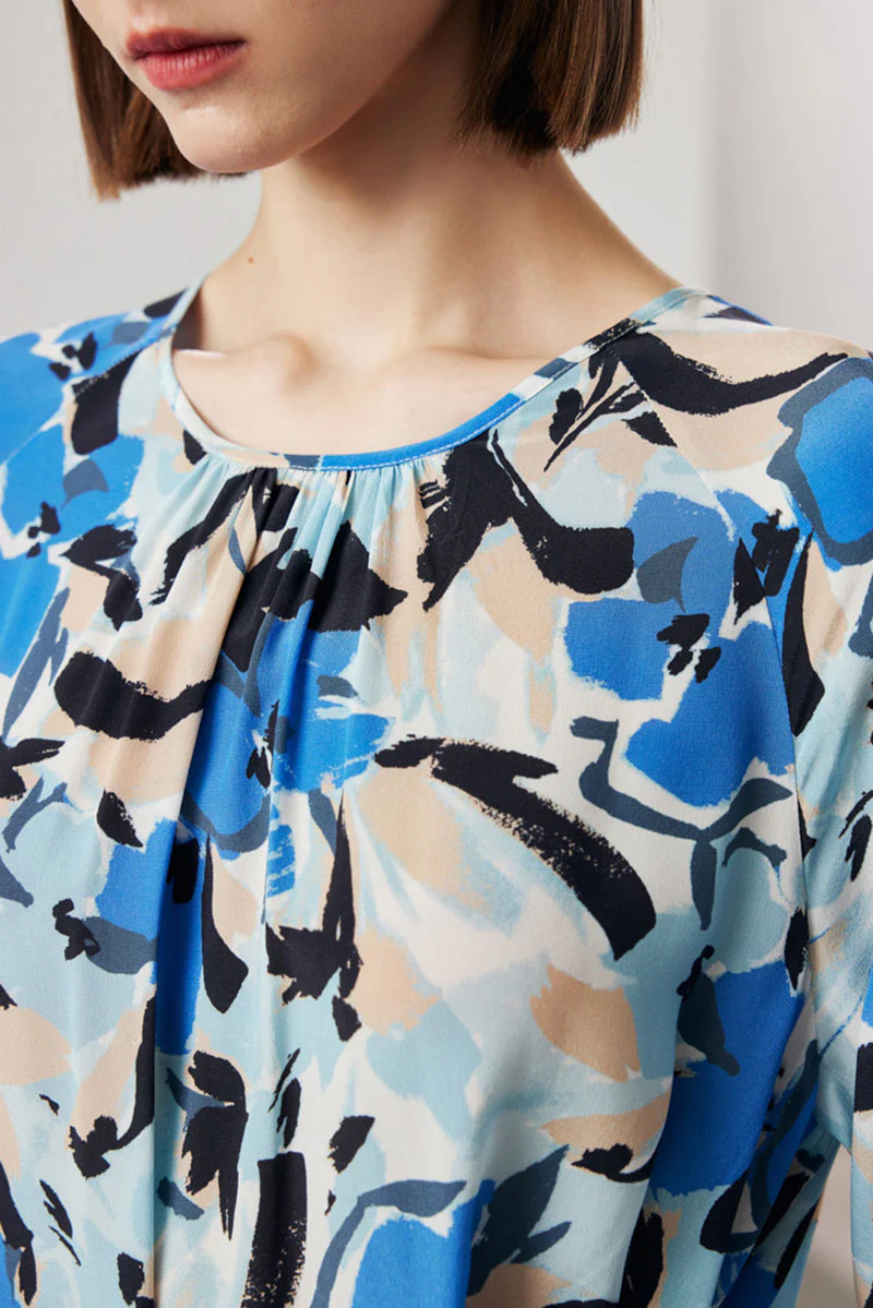 100 Mulberry Silk Abstract Print Balloon-Sleeve Midi Dress - HBQMJX