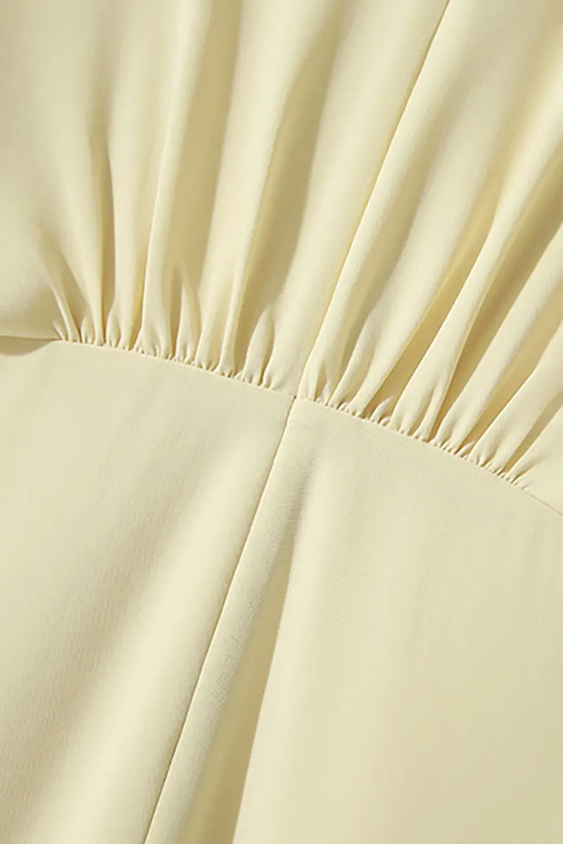 Yellow Triacetate V-Neck Gathered Waist Midi Dress - HBQMJX