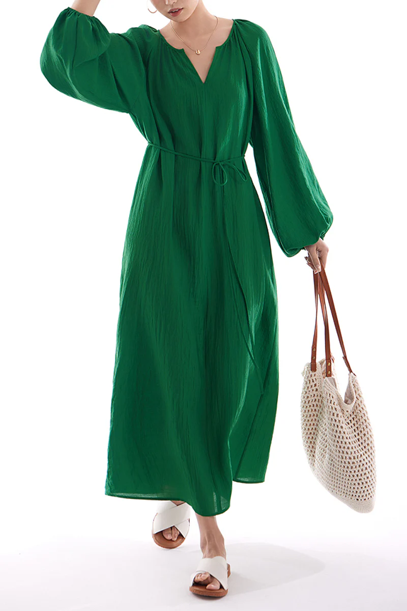 Green Lantern-Sleeve V-Neck Maxi Dress - HBQMJX