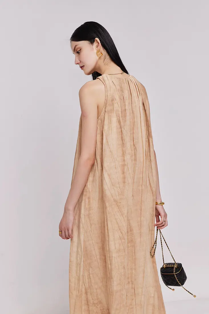 Tie Dye Sleeveless Linen Midi Dress - HBQMJX