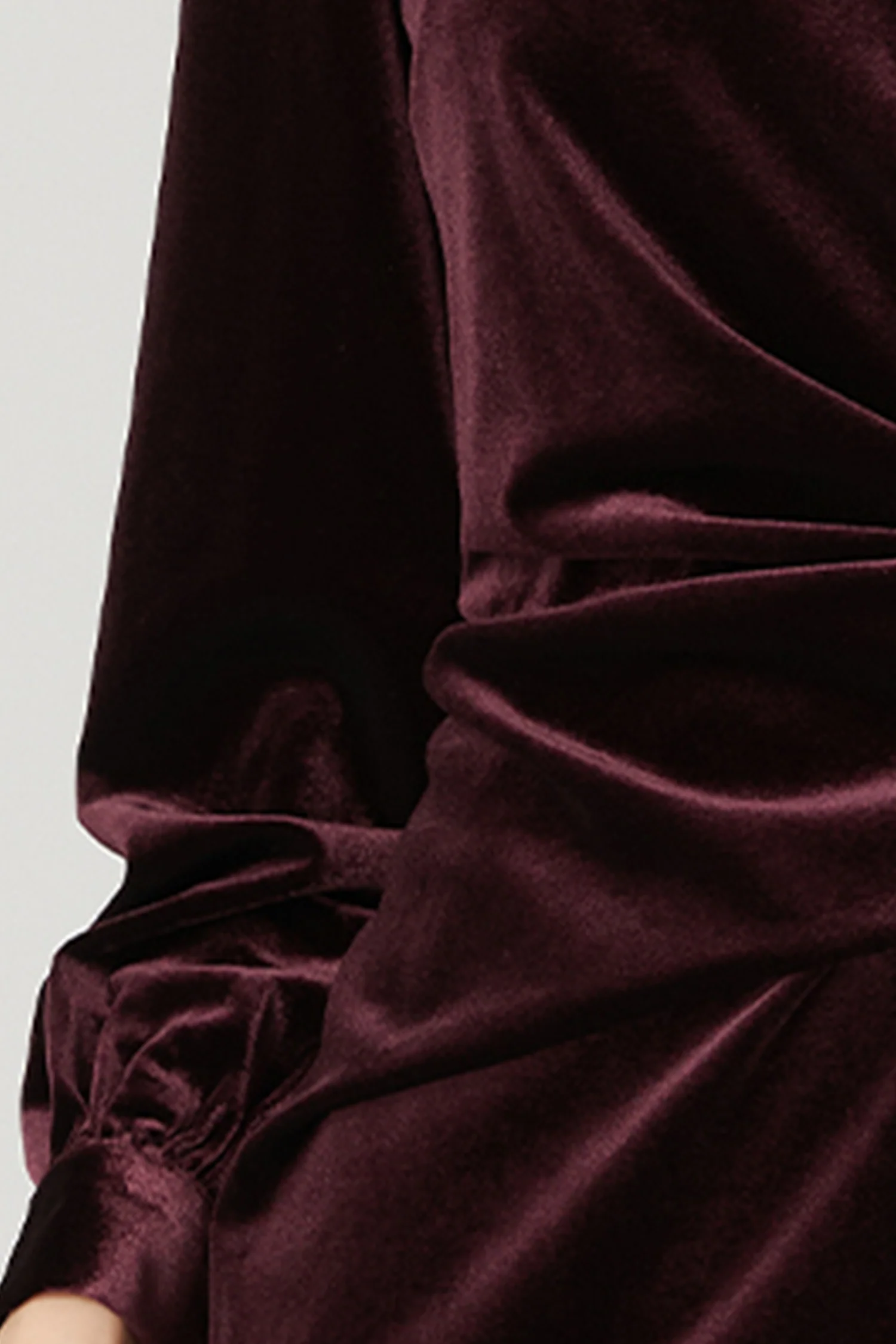 Burgundy Velvet Long Sleeve V-Neck Midi Dress - HBQMJX
