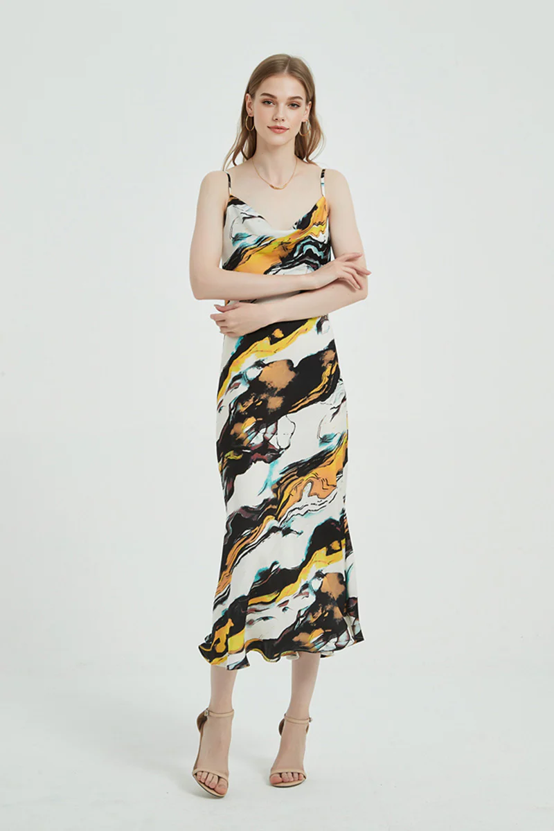 Floral Cowl-Neck Midi Slip Dress in Triacetate-Blend - HBQMJX
