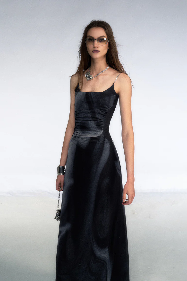 Tie Dye Spaghetti Strap Mesh Dress - HBQMJX