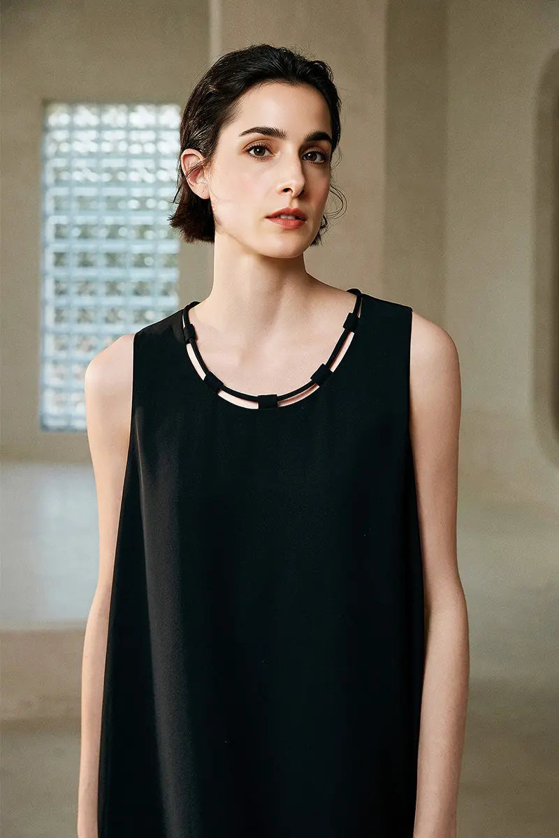 Black Row-Style Sleeveless Midi Dress - HBQMJX