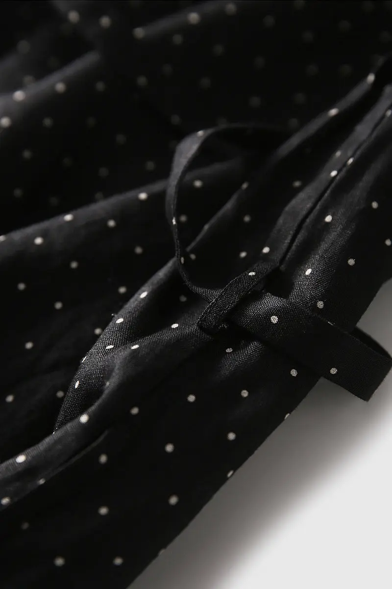 100 Linen Polka Dot Sleeveless Midi Dress with Pockets - HBQMJX