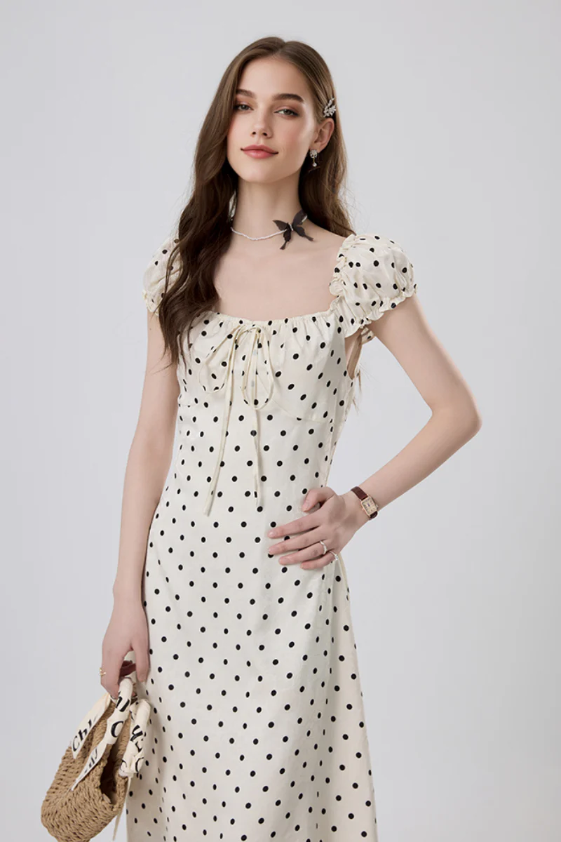White Polka-Dot Midi Dress - HBQMJX