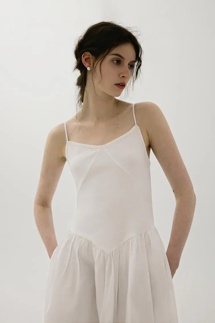 Fit and Flare Cotton Midi Dress with Side Pockets - HBQMJX