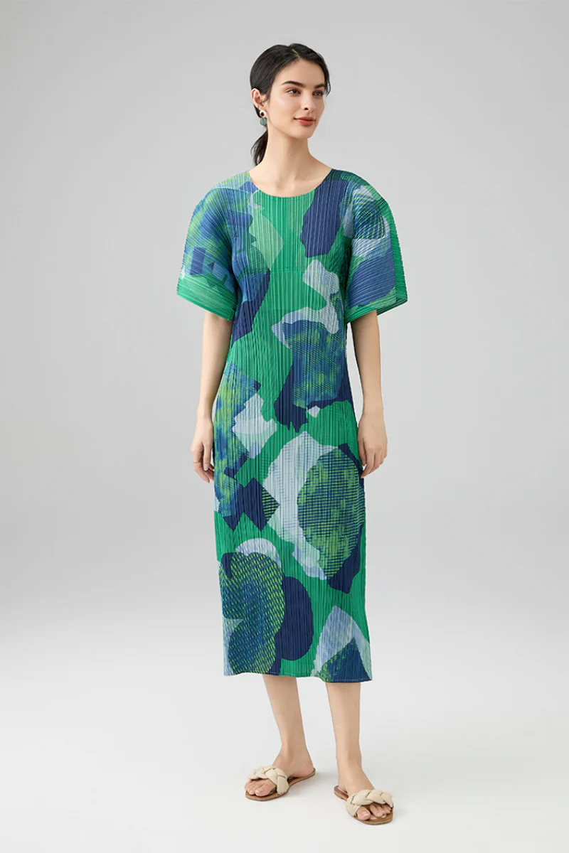 Designer Inspired Pleated Floral Midi Dress - HBQMJX