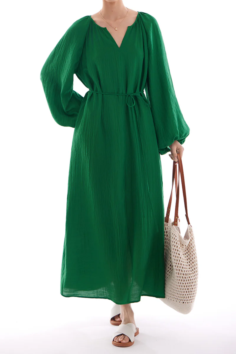 Green Lantern-Sleeve V-Neck Maxi Dress - HBQMJX