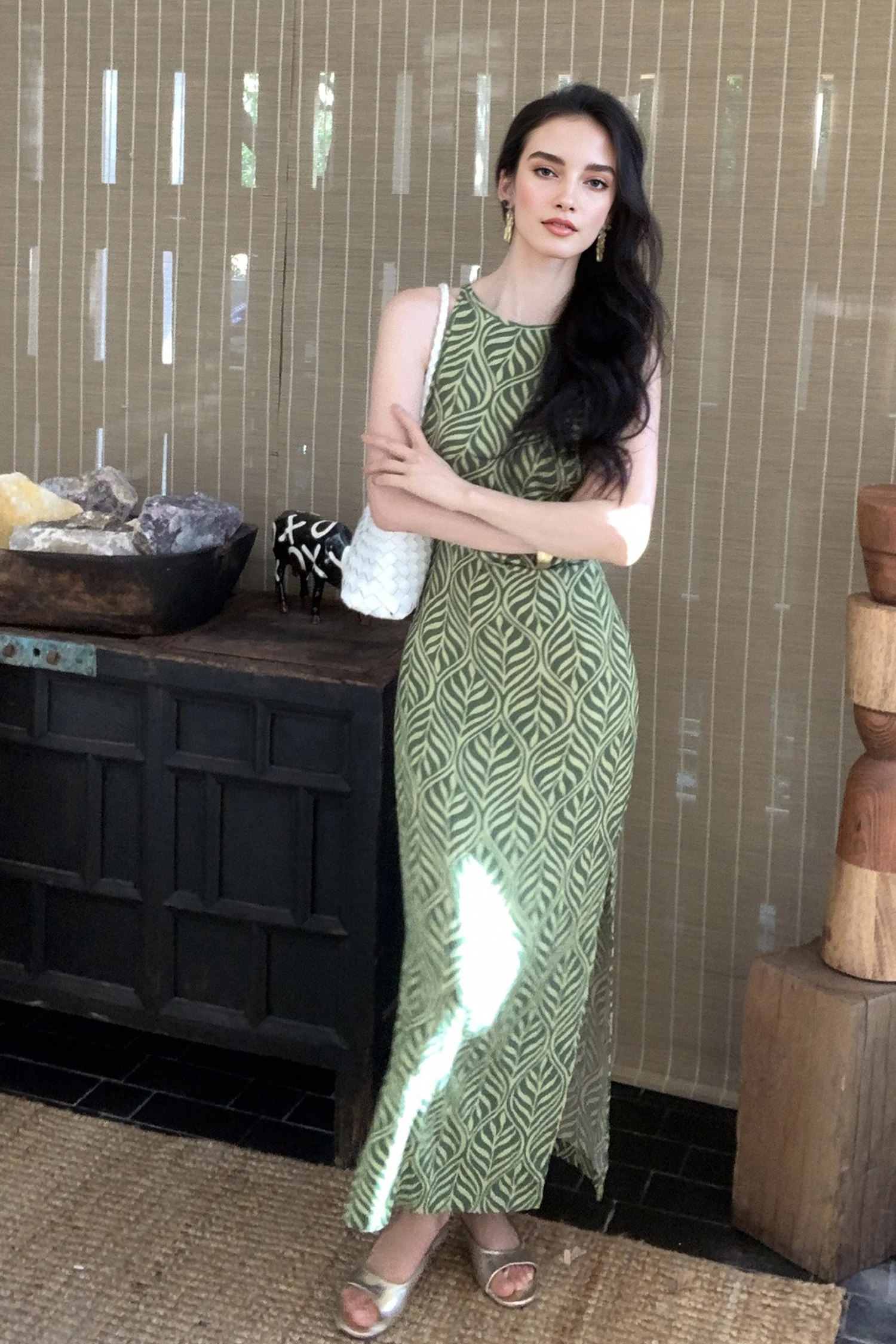 Green Paisley Print Sleeveless Maxi Dress - HBQMJX