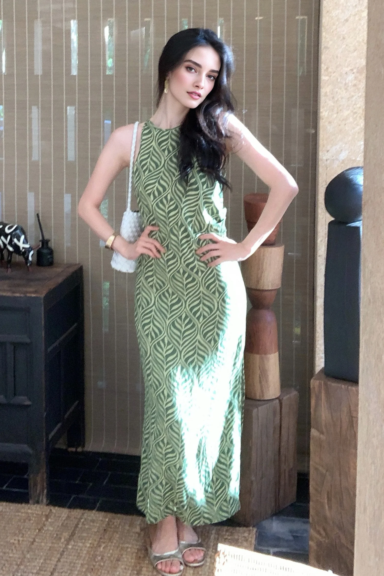 Green Paisley Print Sleeveless Maxi Dress - HBQMJX