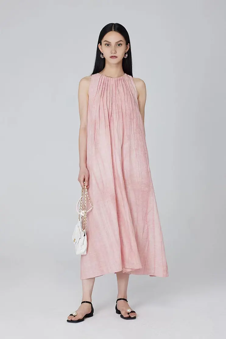 Tie Dye Sleeveless Linen Midi Dress - HBQMJX
