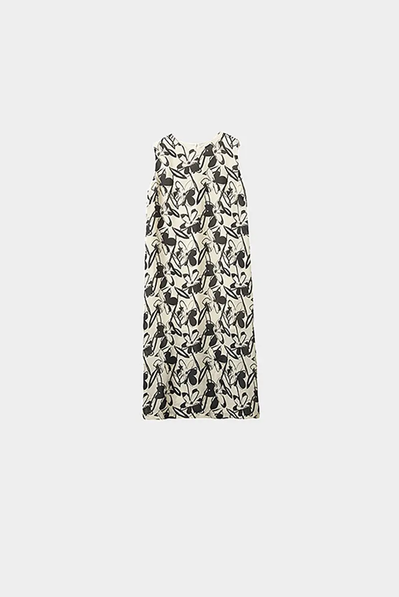 Vintage Floral Sleeveless Midi Shift Dress in Ramie - JIEEQQ