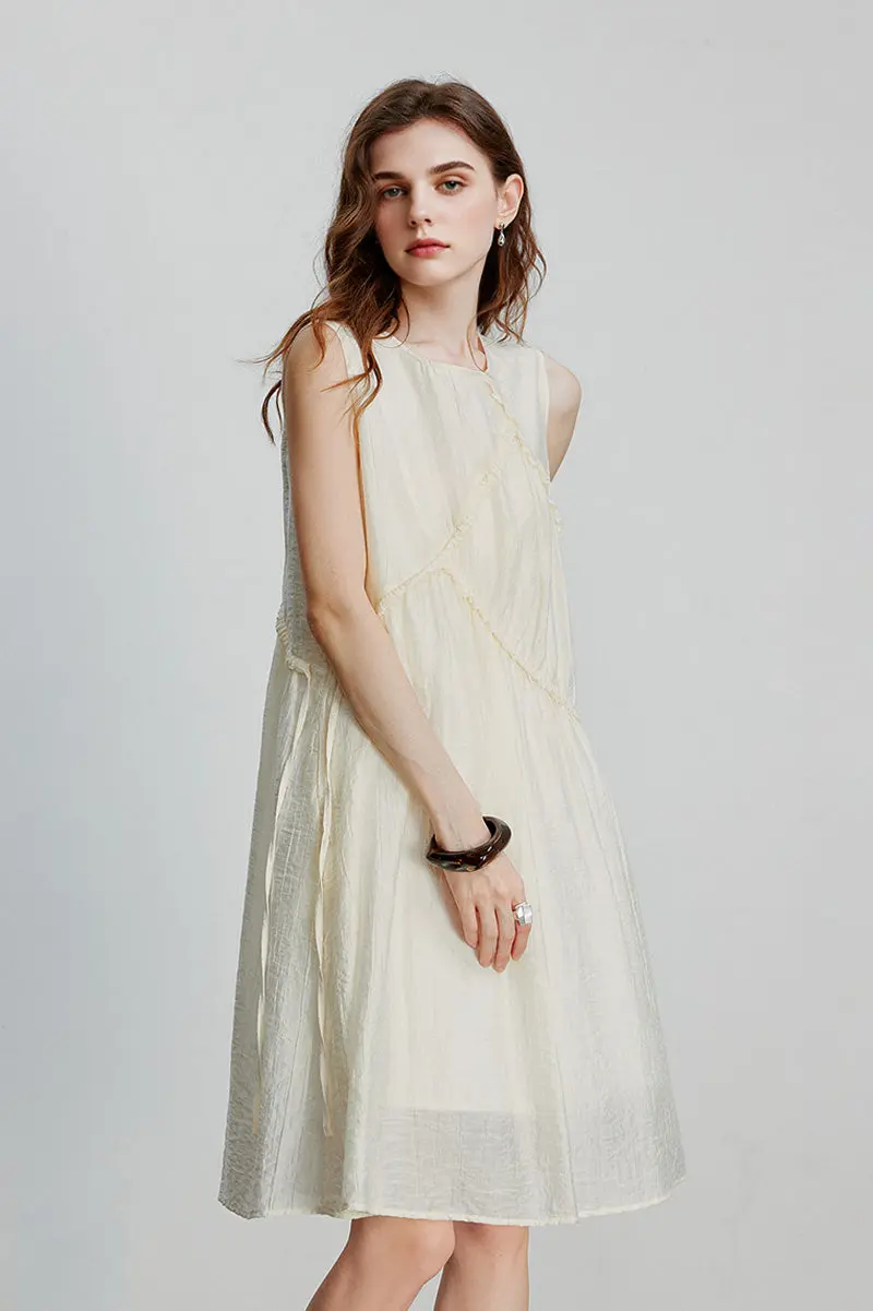 Ivory Lyocell Sleeveless Ruffle-Detail Midi Dress - HBQMJX