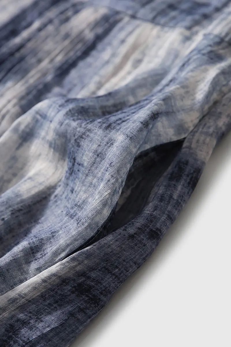 100-Count Fine Ramie Blue Tie Dye Spaghetti-Strap Maxi Dress - HBQMJX