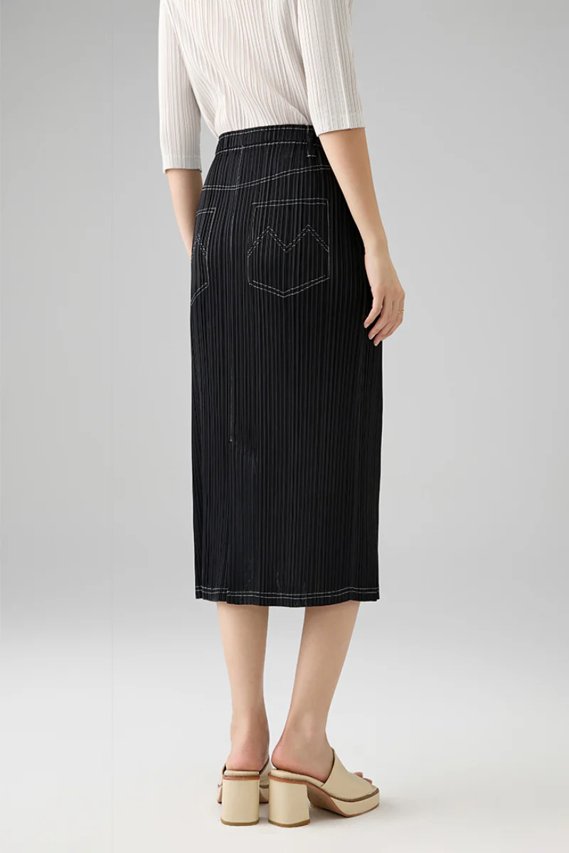 Designer Inspired Pleated Pull-On Midi Skirt - HBQMJX