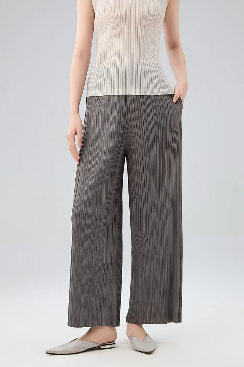 Designer Inspired Pleated Wide-Leg Cropped Pants - HBQMJX