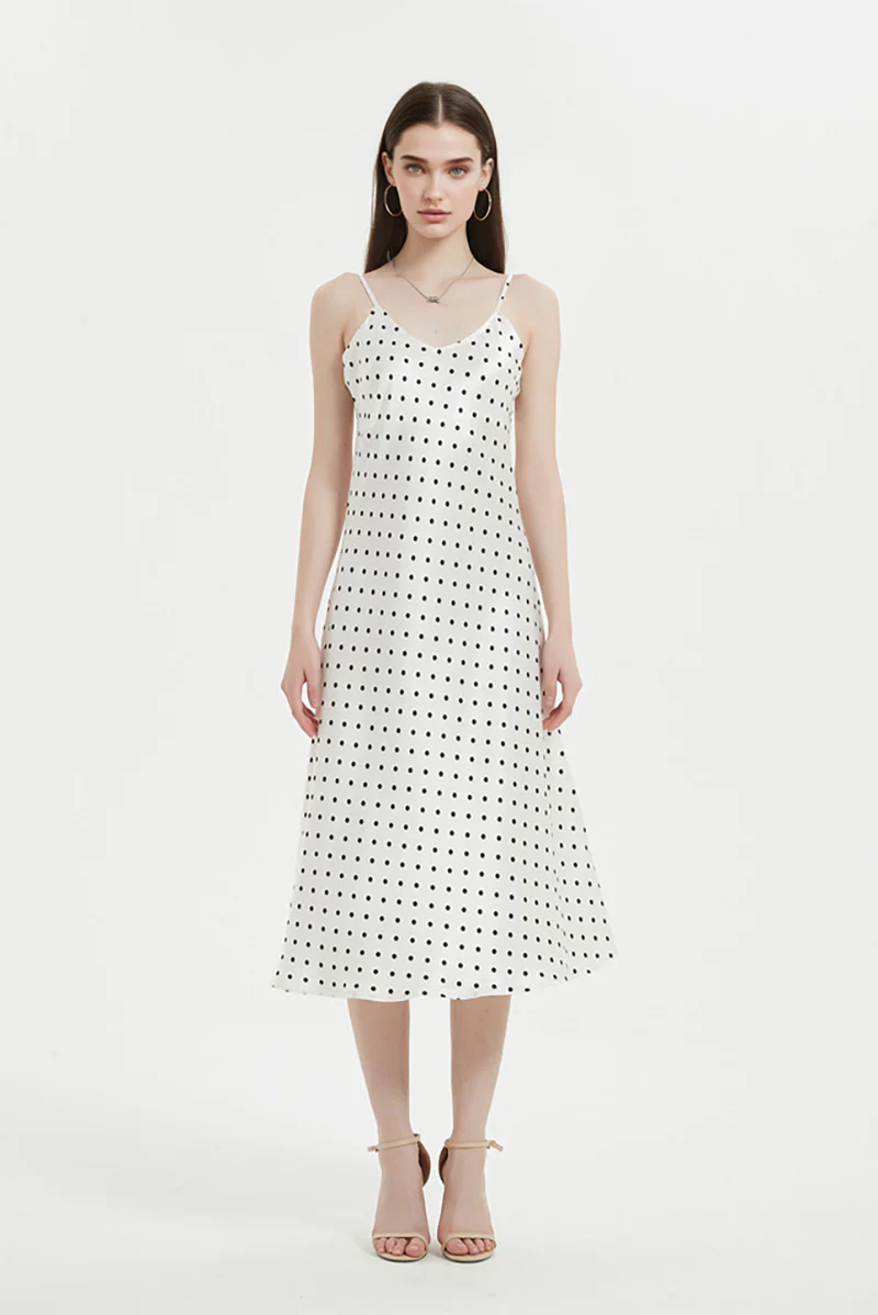 Polka-Dot V-Neck Midi Slip Dress in Triacetate-Blend - HBQMJX