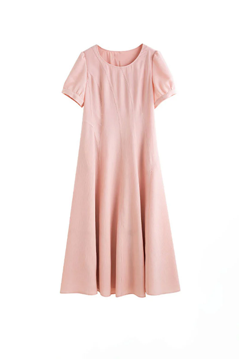 Pink Short-Sleeve A-Line Midi Dress - HBQMJX