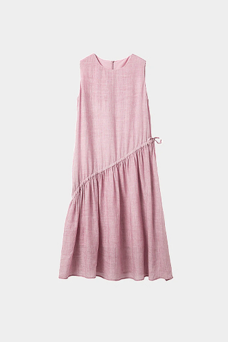 Pink Cotton-Linen Tiered Swing Beach Tank Midi Dress - HBQMJX