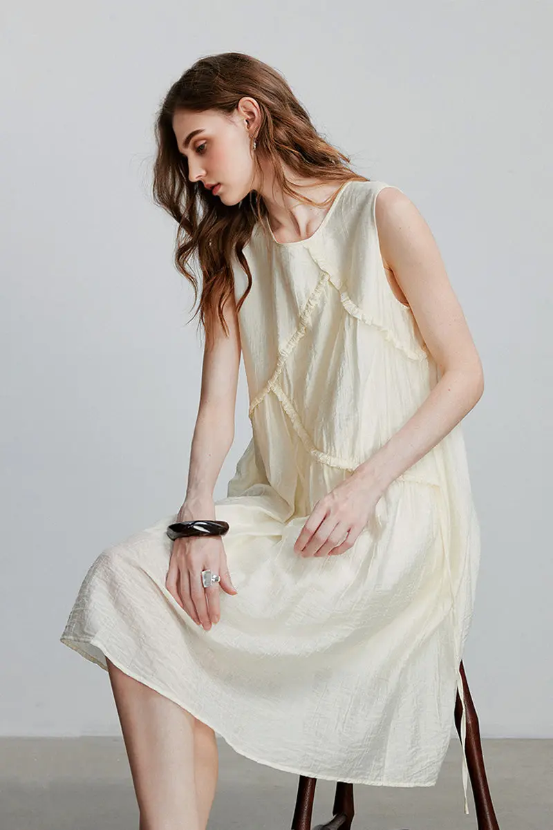 Ivory Lyocell Sleeveless Ruffle-Detail Midi Dress - HBQMJX