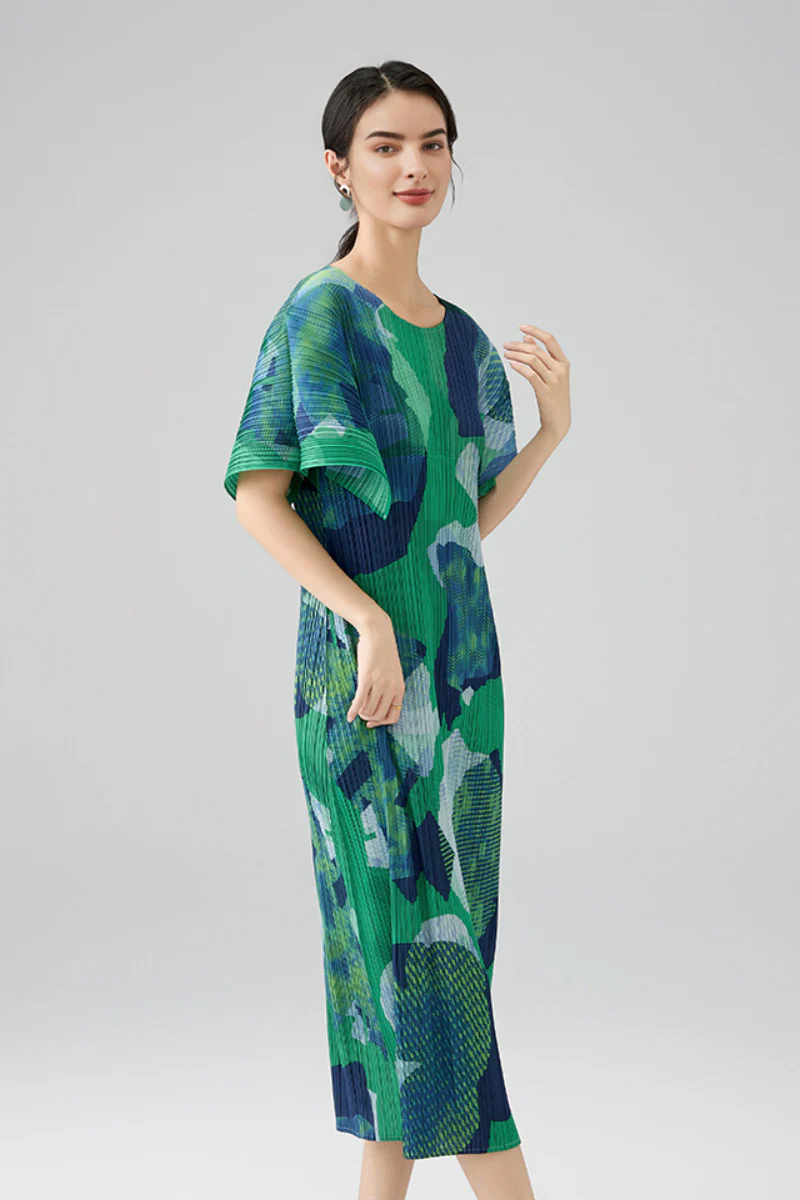 Designer Inspired Pleated Floral Midi Dress - HBQMJX