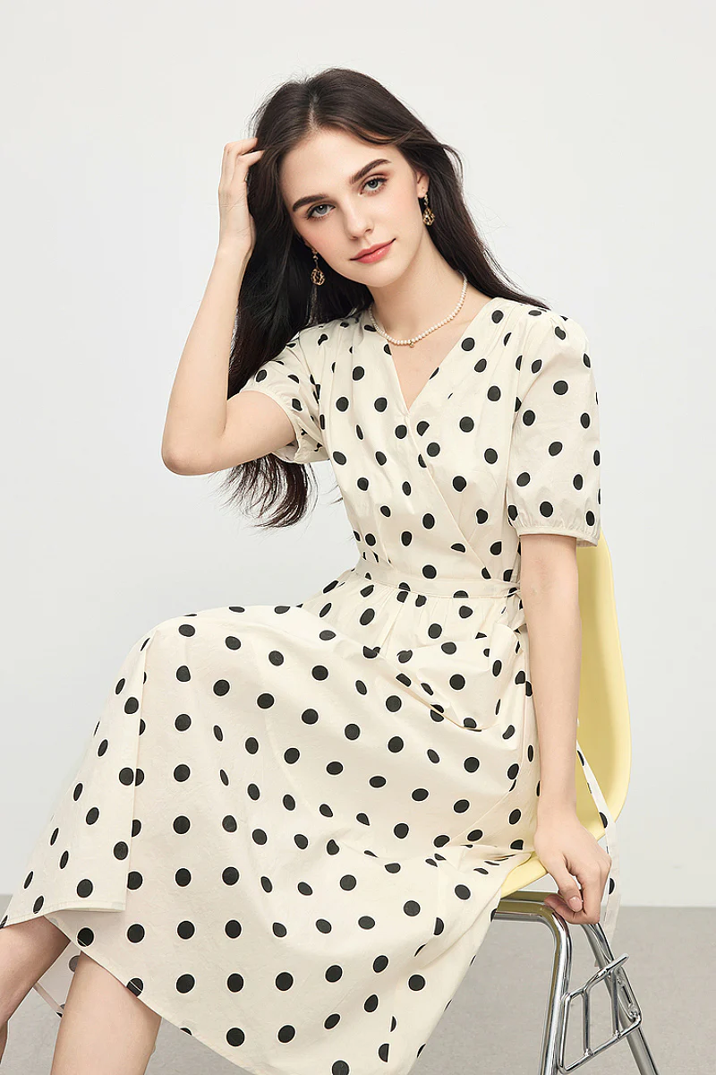 French-Inspired Polka-Dot Midi Dress - HBQMJX