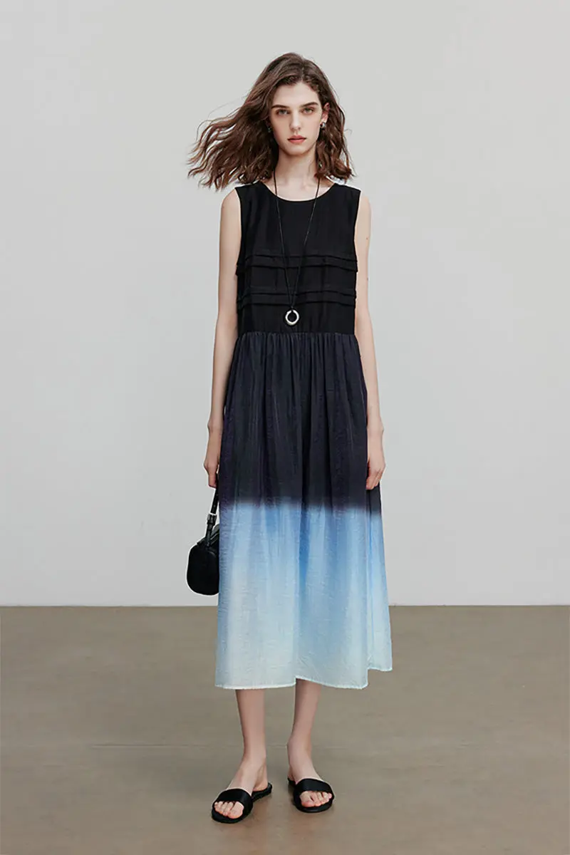 Ombre Sleeveless Trapeze Midi Dresss - HBQMJX