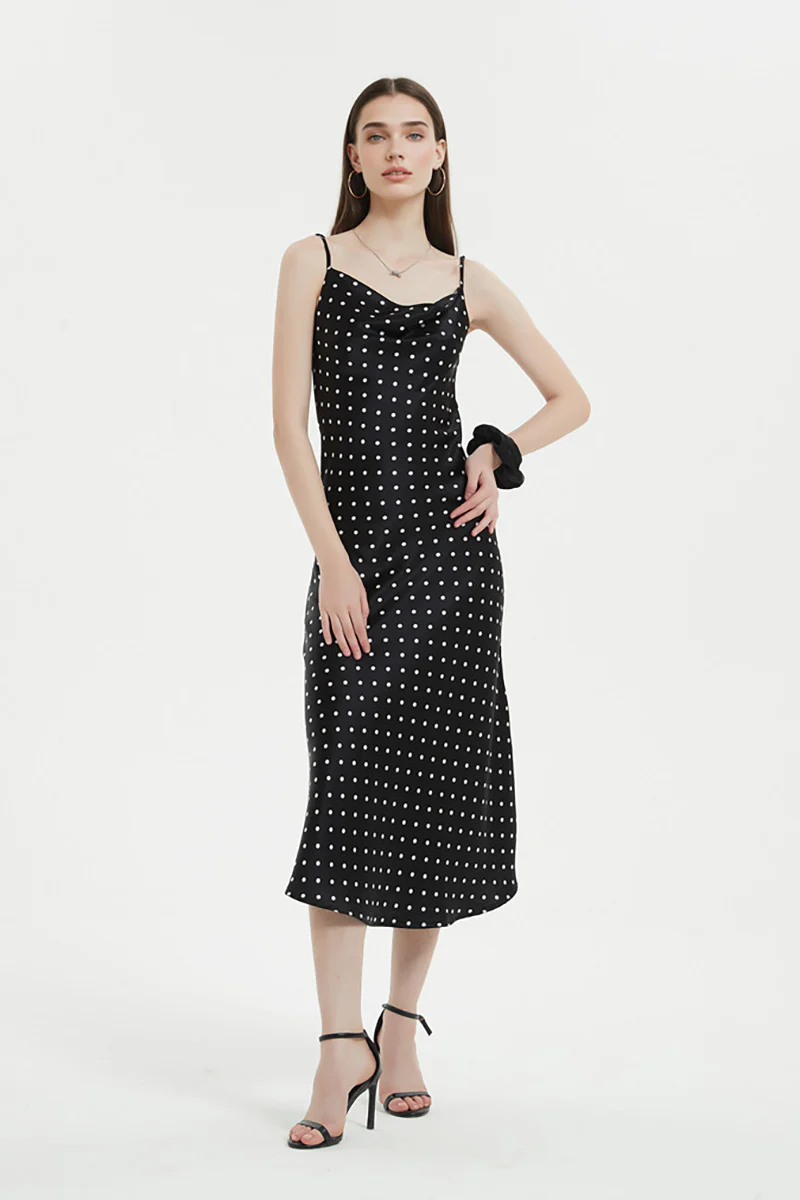 Polka-Dot Cowl-Neck Midi Slip Dress in Triacetate-Blend - HBQMJX