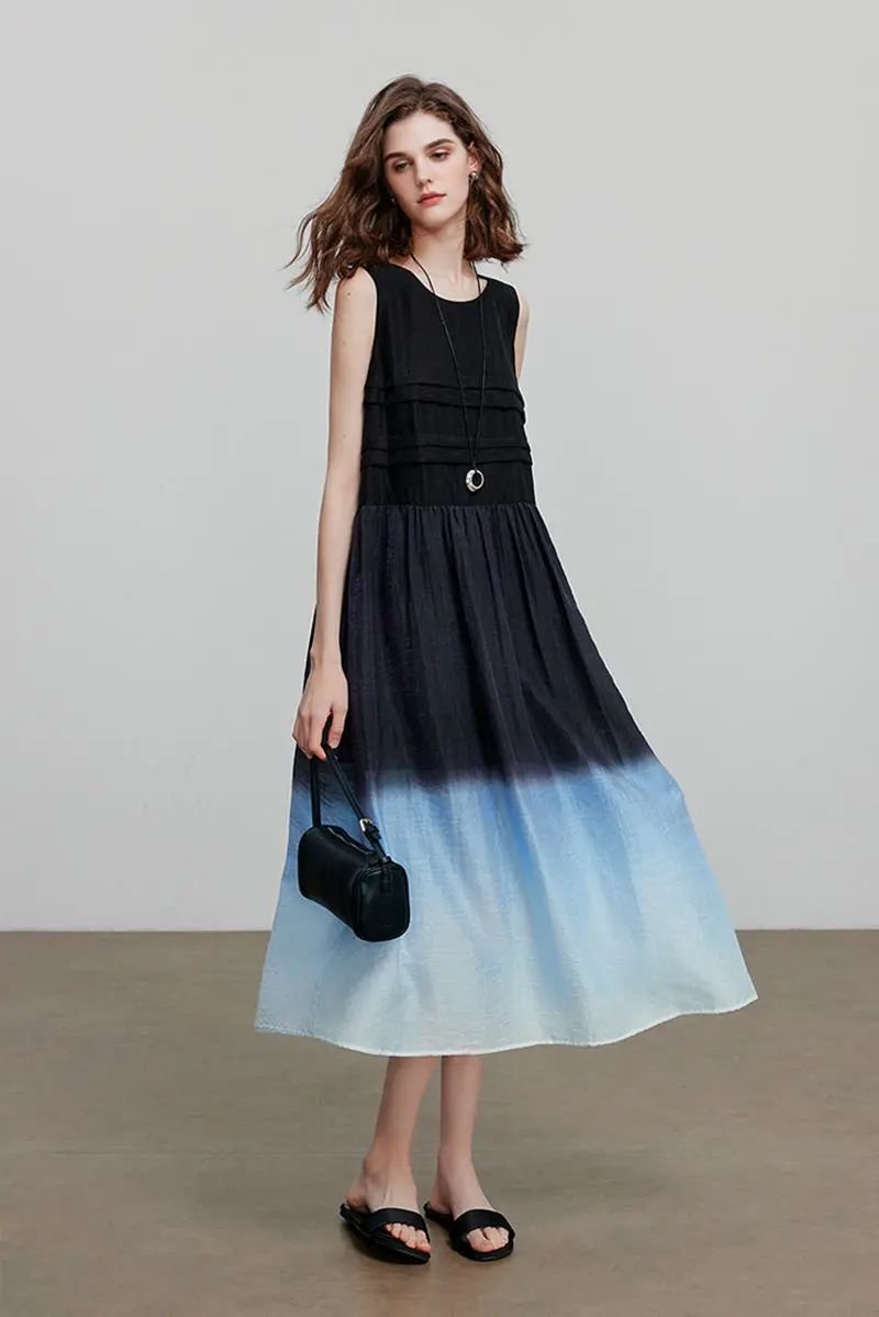 Ombre Sleeveless Trapeze Midi Dresss - HBQMJX