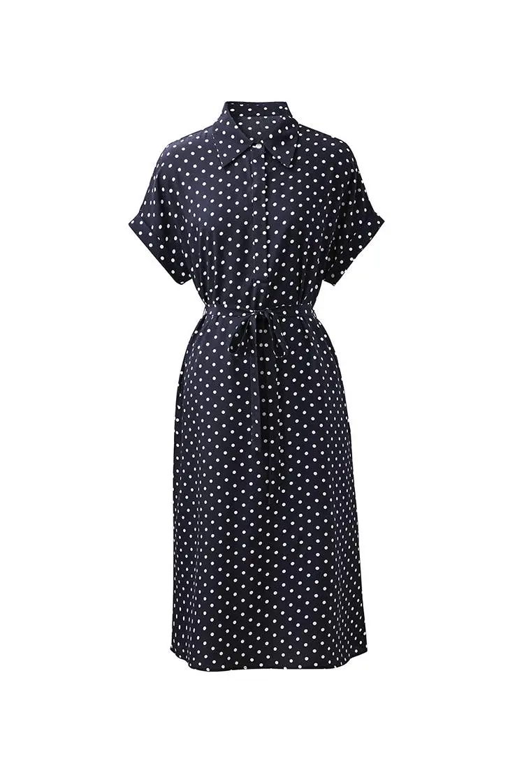 Women's Heavyweight Mulberry Silk Polka Dot Printed Silk Long Dress - HBQMJX