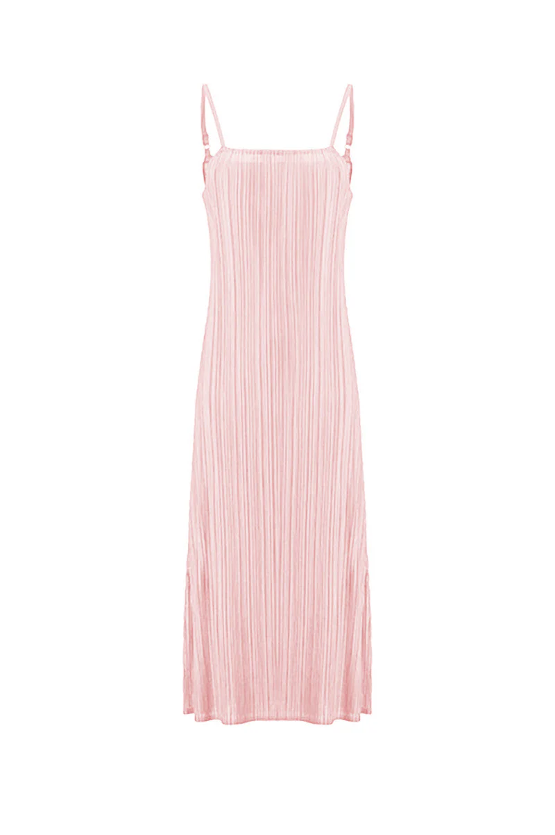 Designer Inspired Pleated Midi Slip Dress - HBQMJX
