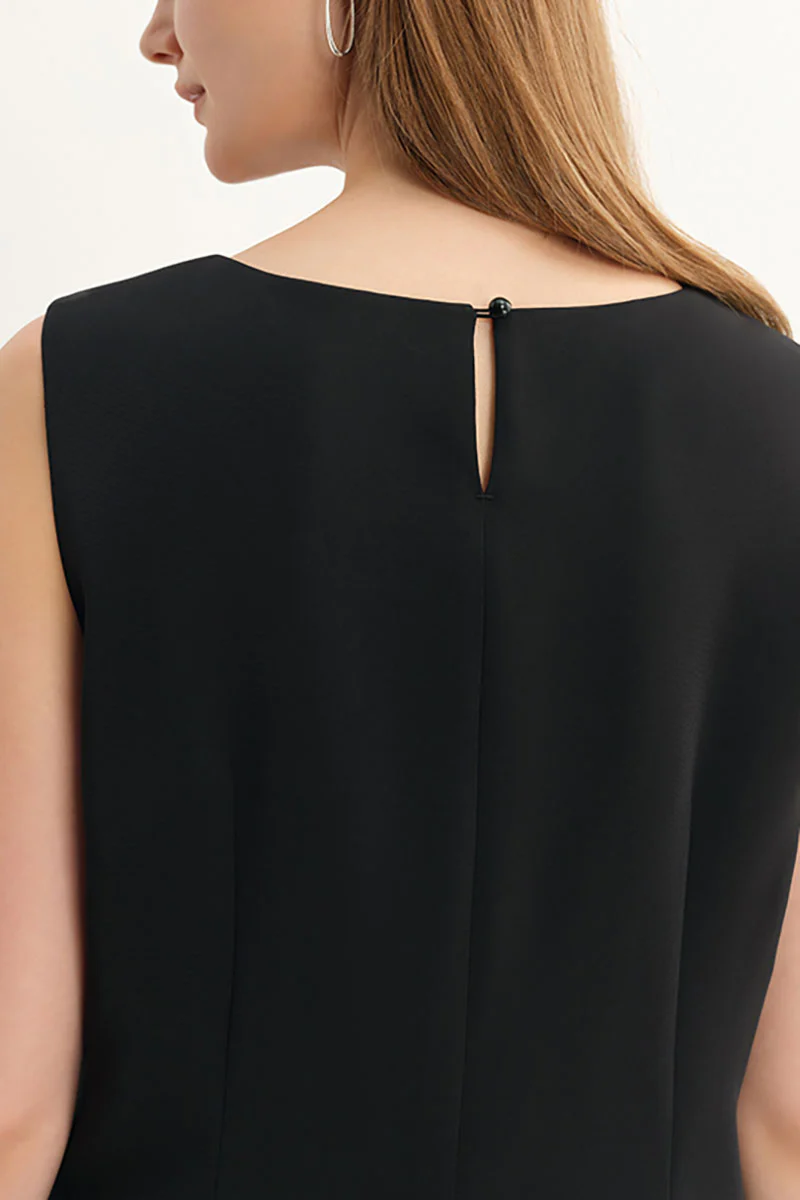 Black & White Sleeveless Mixed Media Midi Dress - HBQMJX