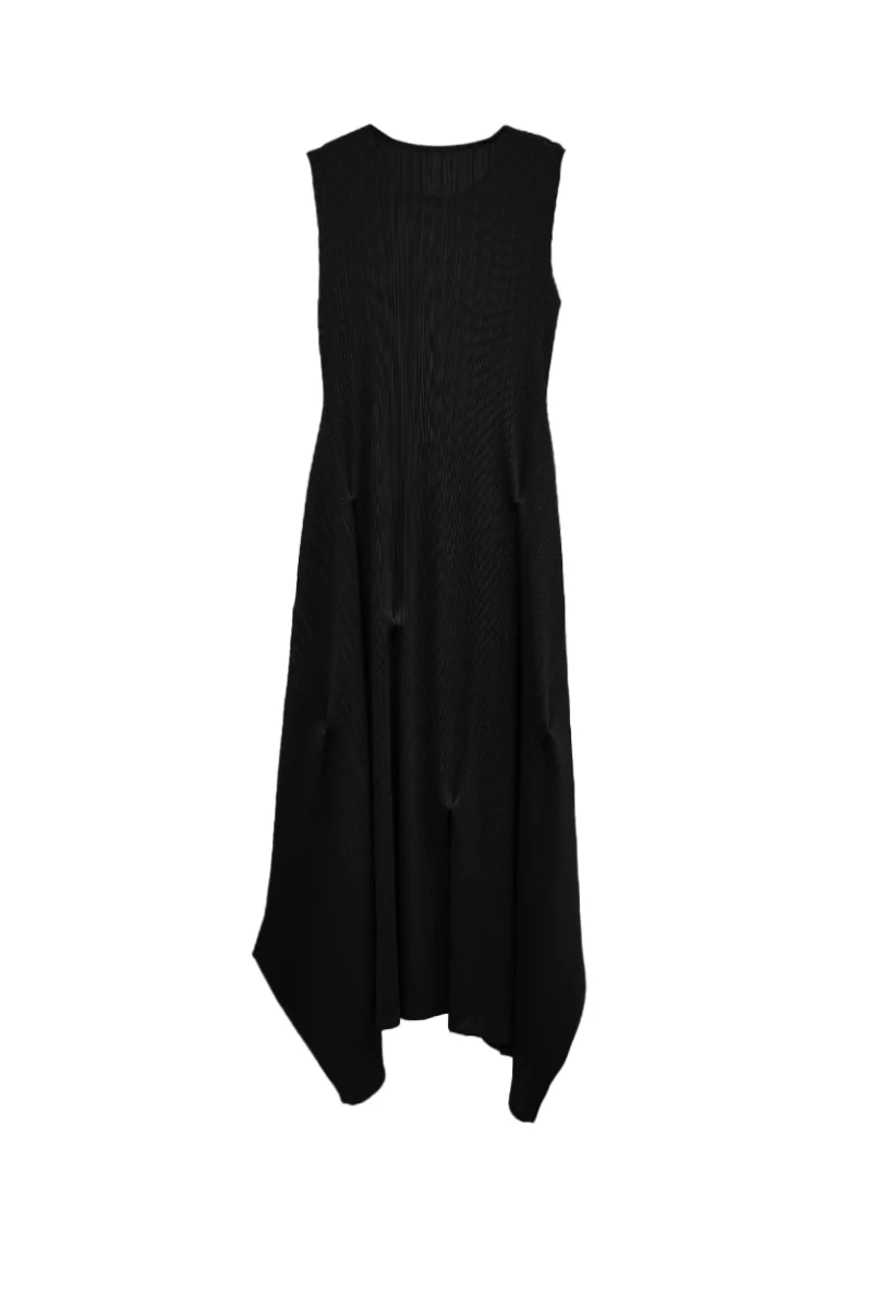 Designer Inspired Pleated Asymmetrical Midi Dress - HBQMJX