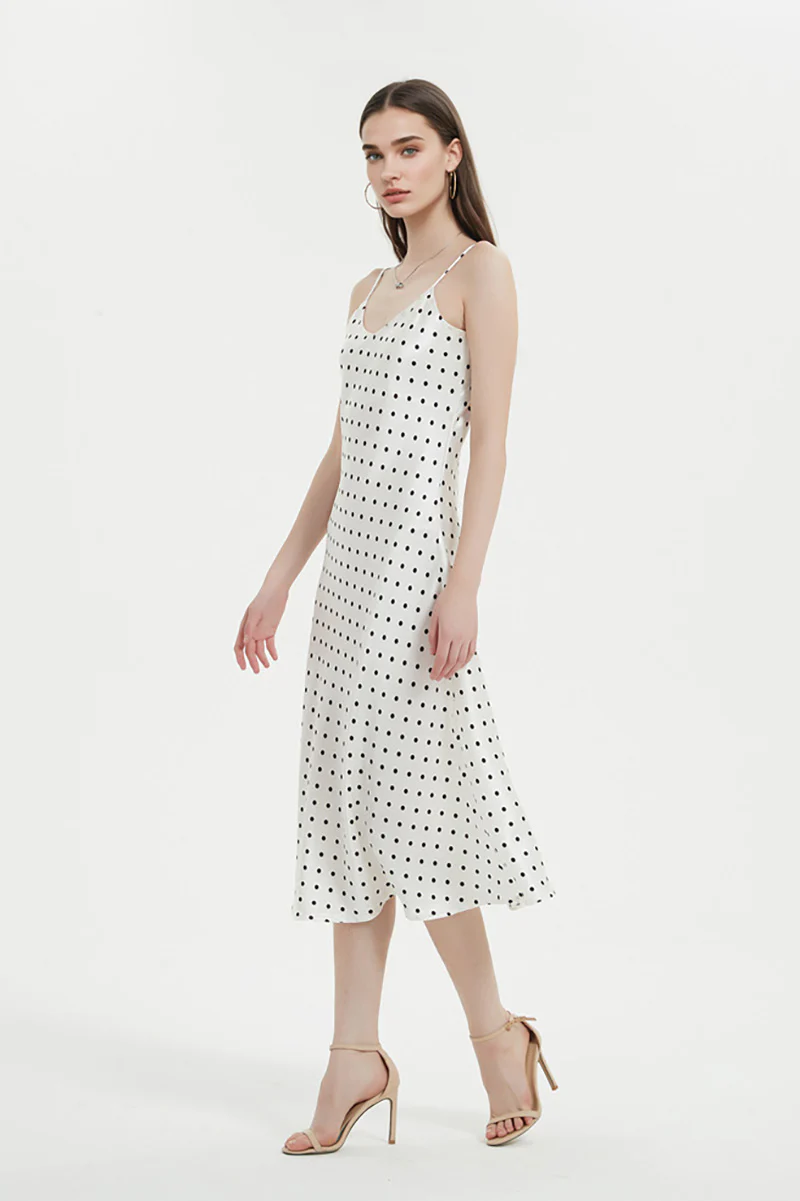 Polka-Dot V-Neck Midi Slip Dress in Triacetate-Blend - HBQMJX