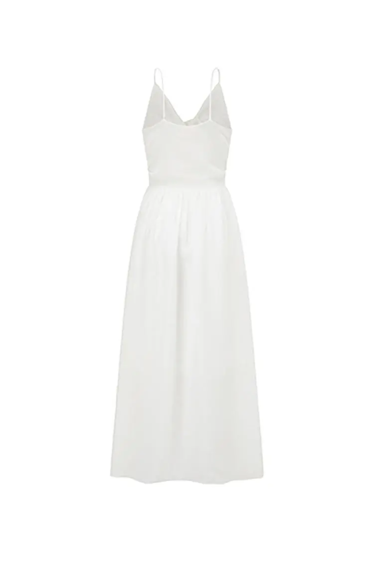 Tencel White Slip Maxi Dress with Front Twist - HBQMJX