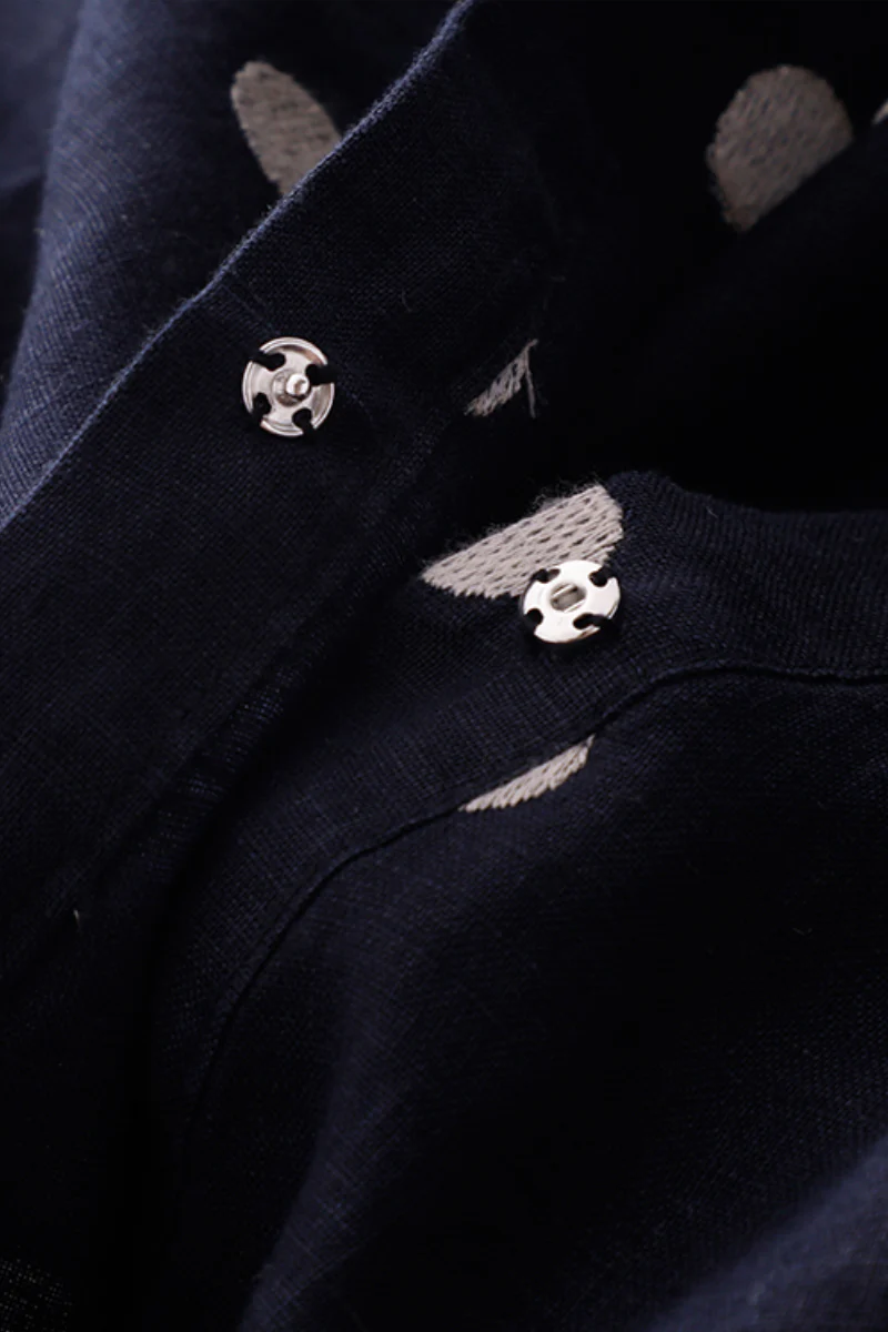 100% Ramie Polka Dot V-Neck Midi Dress - HBQMJX