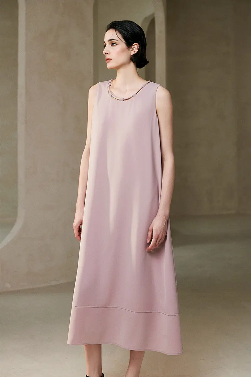 Pink Row-Style Sleeveless Midi Dress - HBQMJX