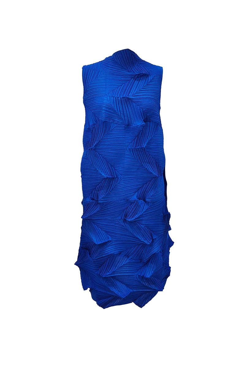 Designer Inspired Pleated Sleeveless Midi Dress in Blue - HBQMJX