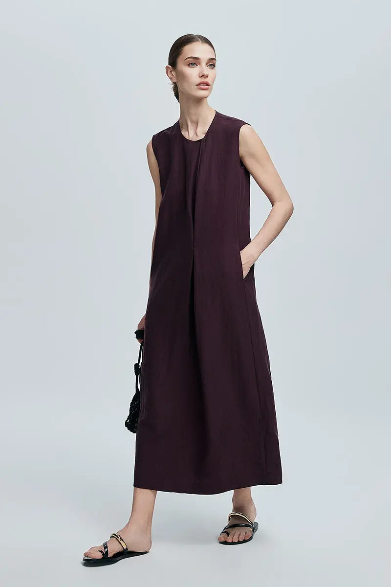 Deconstructed Relaxed-Fit Sleeveless Midi Shift Dress - JIEEQQ