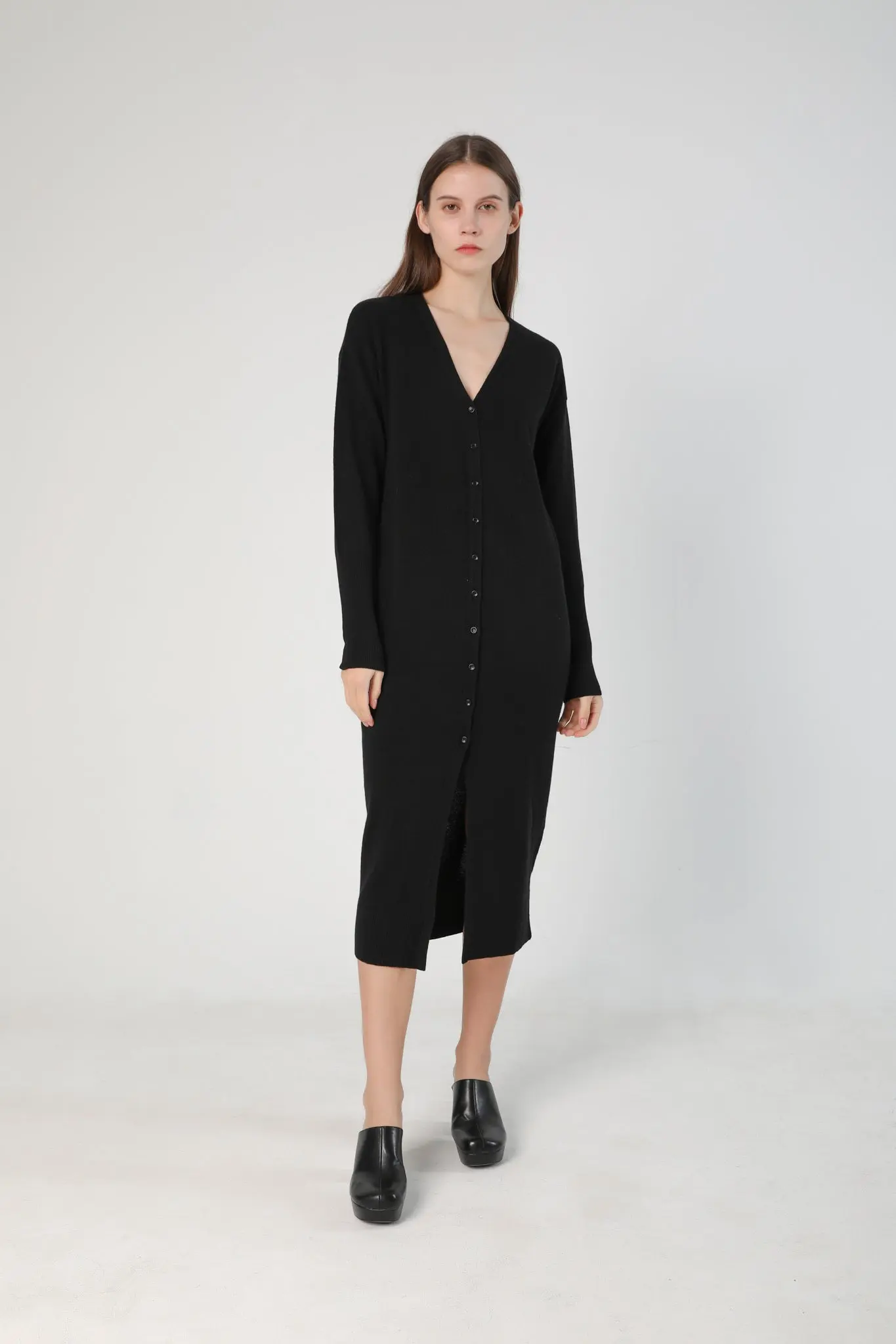 V-Neck Cardigan Sweater Dress in Merino Wool - HBQMJX