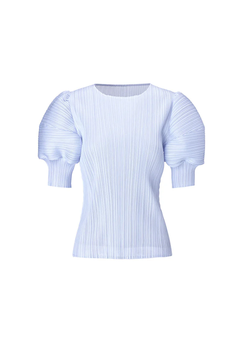 Designer Inspired Pleated Puff-Sleeve Top - HBQMJX