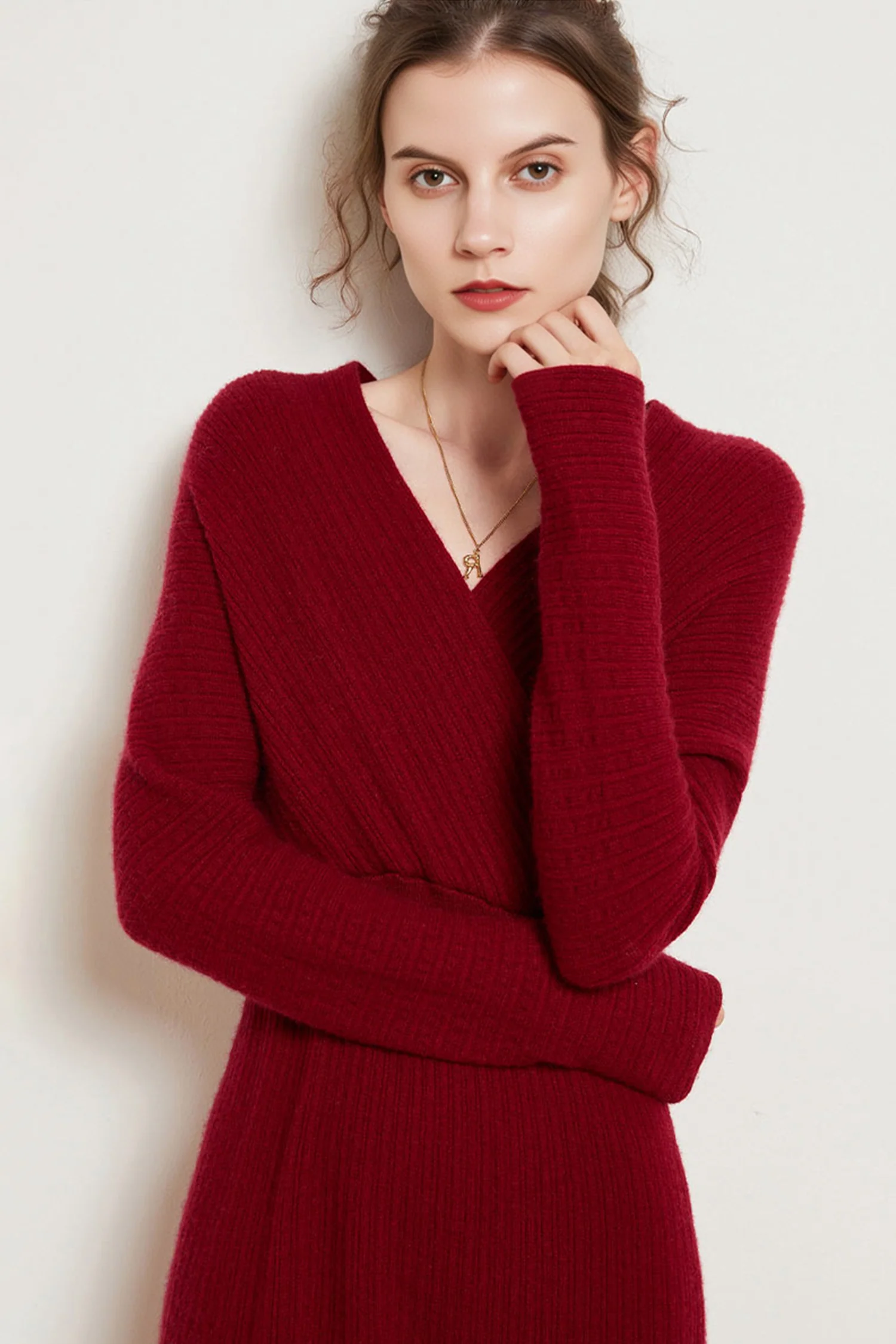 Ultrasoft Cashmere-Wool Long Sleeve Wrap Sweater Dress - HBQMJX